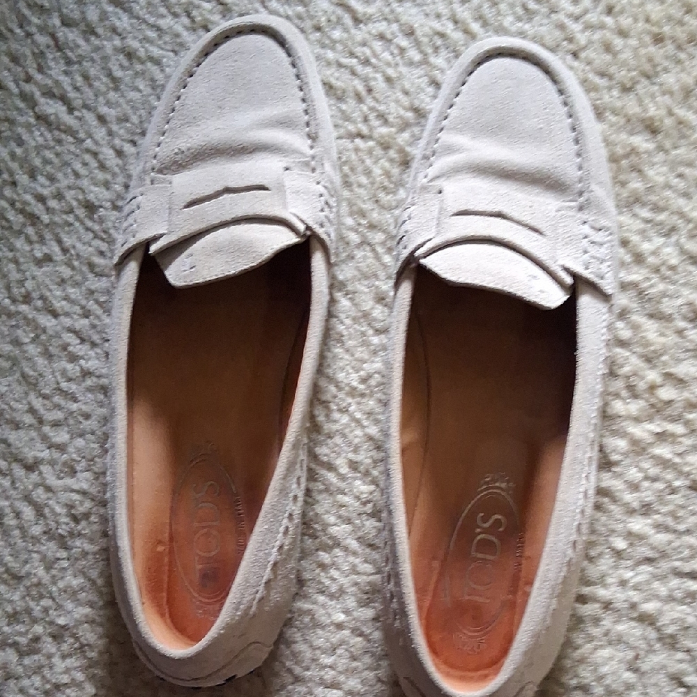 Tod's Cream Suede Penny Loafers